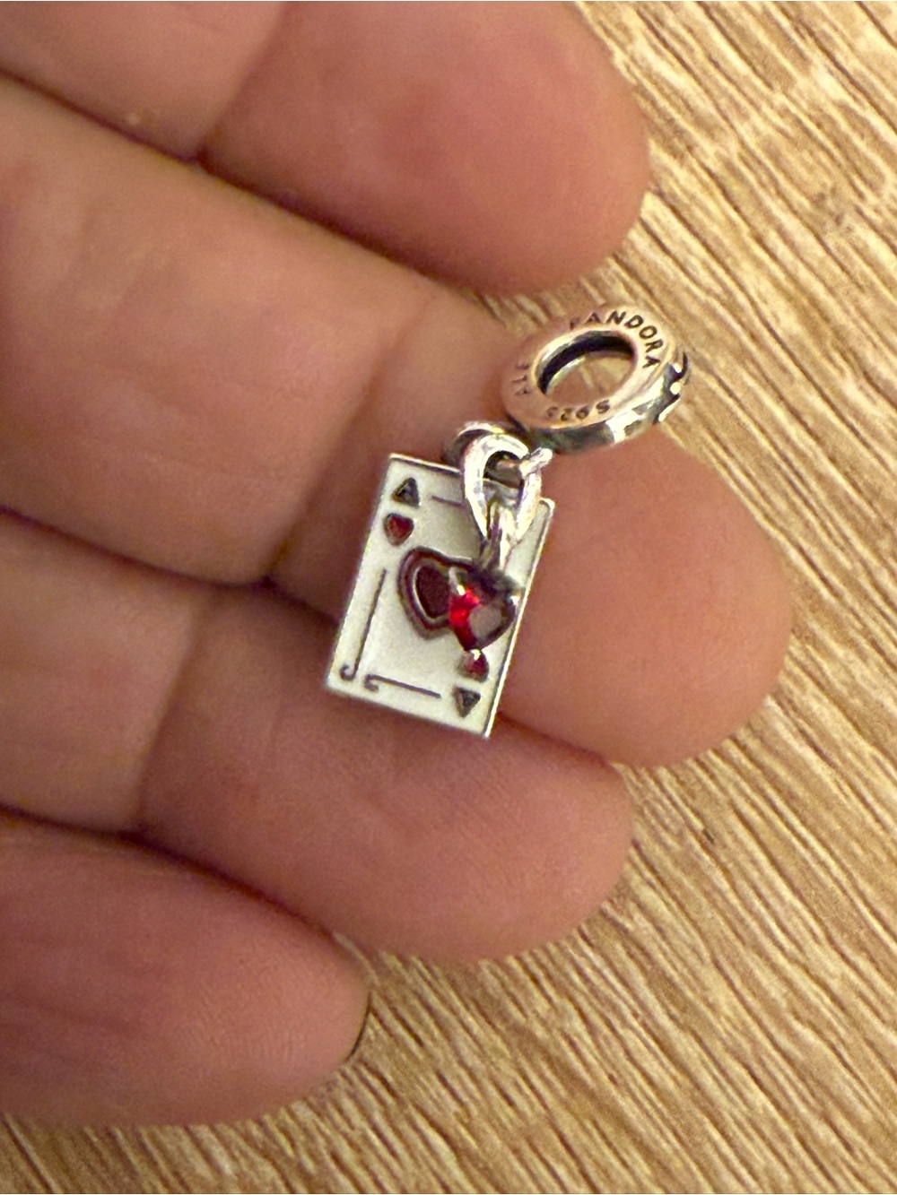 Pandora Silver Ace of Hearts Dangle Charm - Red Accent - Picture 4 of 7